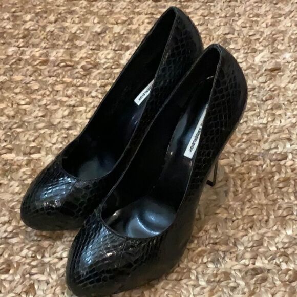 Kathryn Amberleigh Black Snake Platform Leather Heels 9.5 - Picture 8 of 8